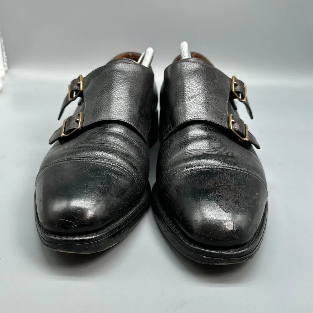 John Lobb William Mens 8.5 Black Leather Dress Shoes Double Monk Strap Slip-On